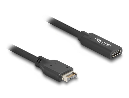 כבל USB 10Gbps מבית DELOCK גרמניה מאפשר חיבור לשקע ה-USB Type-E Key A הקיים על לוח אם או על כרטיס PCI Express, ומאפשר חיבור ל-USB Type-C