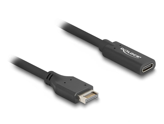 כבל USB 10Gbps מבית DELOCK גרמניה מאפשר חיבור לשקע ה-USB Type-E Key A הקיים על לוח אם או על כרטיס PCI Express, ומאפשר חיבור ל-USB Type-C