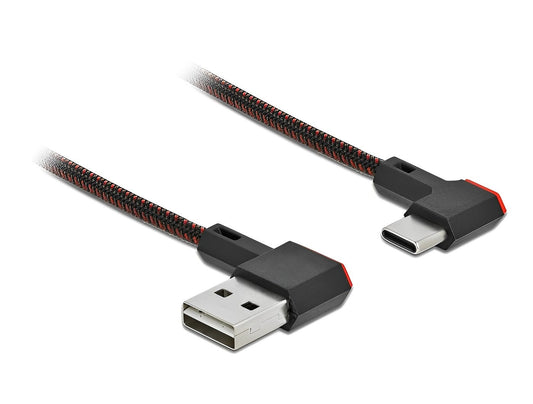 כבל EASY-USB 2.0 עם ציפוי ניילון קלוע מבית Delock גרמניה מאפשר חיבור קל ונוח בין מכשיר עם מחבר USB-C למחשב או למטען בעל חיבור USB-A פנוי