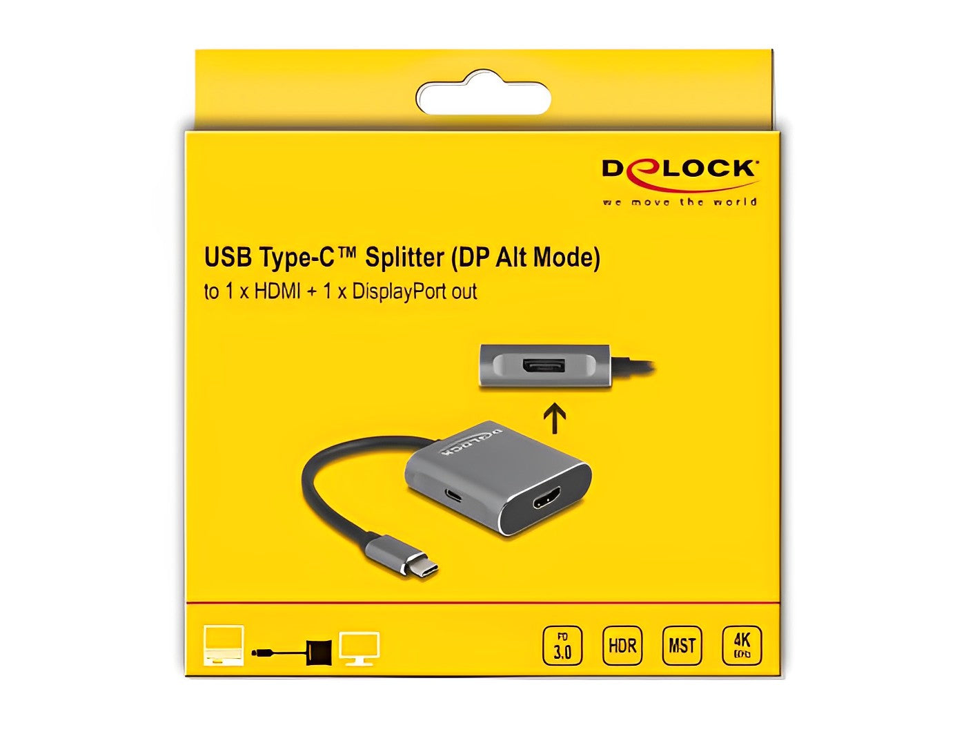 ספליטר USB-C 4K ל- 2 מסכים HDMI + DisplayPort MST תומך PD 100Watt - delock.israel