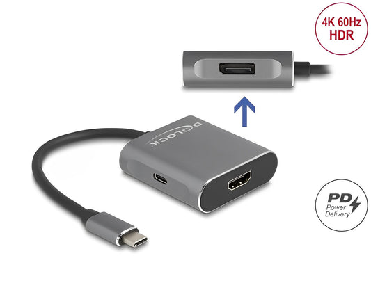 ספליטר USB-C 4K ל- 2 מסכים HDMI + DisplayPort MST תומך PD 100Watt - delock.israel
