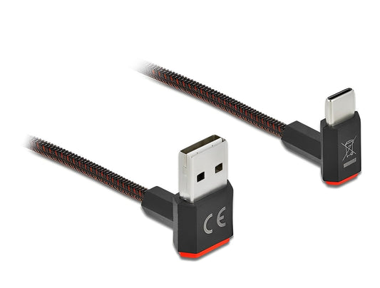 כבל EASY-USB 2.0 עם ציפוי ניילון קלוע מבית Delock גרמניה מאפשר חיבור קל ונוח בין מכשיר עם מחבר USB-C למחשב או למטען בעל חיבור USB-A פנוי