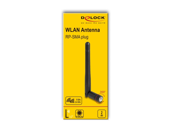 Delock WLAN 802.11 ac/ax/a/b/g/n Antenna RP-SMA plug 2 dBi omnidirectional with tilt joint black - delock.israel