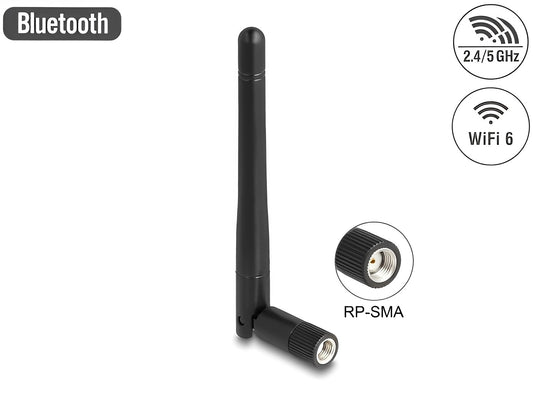 Delock WLAN 802.11 ac/ax/a/b/g/n Antenna RP-SMA plug 2 dBi omnidirectional with tilt joint black - delock.israel