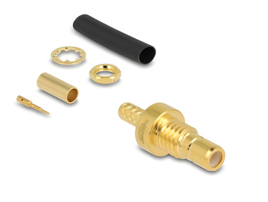 מחבר לכבל האנטנה מבית Delock גרמניה מסוג SMB נקבה&nbsp;המיועד ללחיצה (Crimp) על כבלים קואקסיאליים דקים