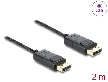 כבל קואקסיאלי DisplayPort 1.4 8K מבית Delock גרמניה מיועד לחיבור התקנים עם ממשק DisplayPort כגון מסכים או טלוויזיות, למחשב או למחשב נייד