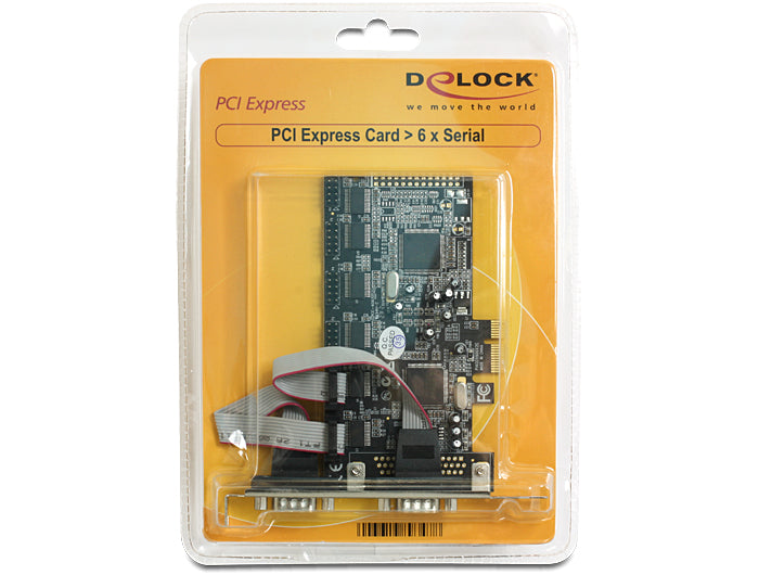 כרטיס PCIe x1 Serial RS-232 Low profile עם 6 יציאות DB9 צ'יפ Moschip - delock.israel