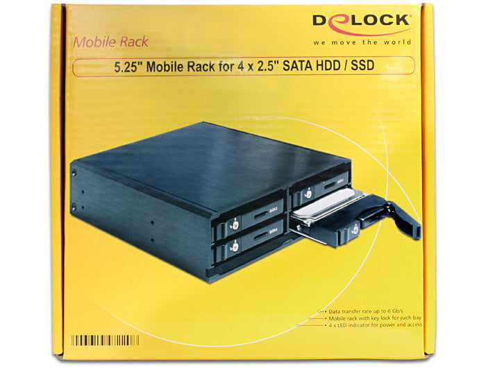 מגירה נשלפת 5.25″ עבור 4 כוננים 2.5″SATA HDD/SSD - delock.israel