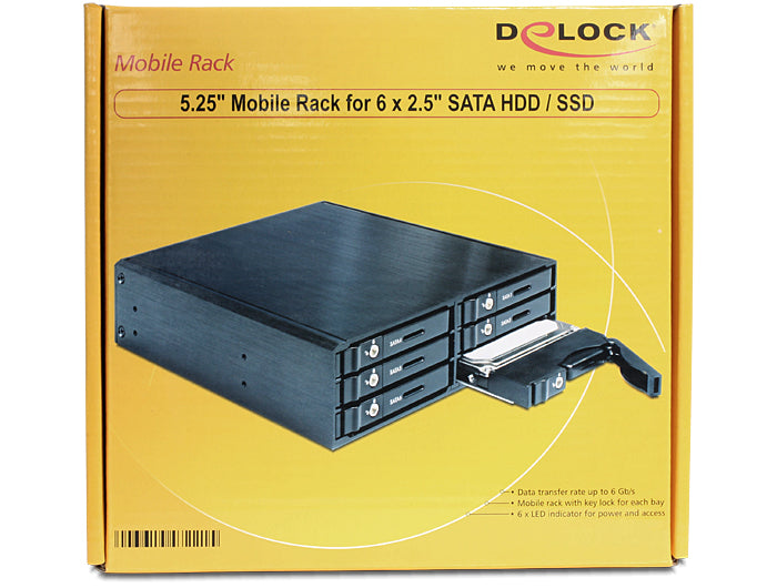 מגירה נשלפת 5.25″ עבור 6 כוננים 2.5″SATA HDD / SSD - delock.israel