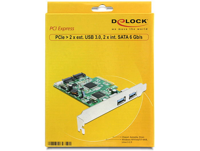 כרטיס PCIe x4 USB 3.0 5Gbps עם 2 יציאות USB-A חיצוניות + 2 יציאות SATA פנימיות - delock.israel