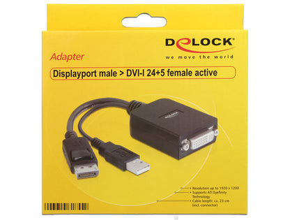 מתאם אקטיבי DisplayPort זכר לחיבור מסך DVI - delock.israel