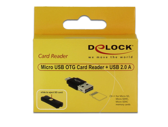 קורא כרטיסי Micro USB OTG+USB 2.0 - delock.israel