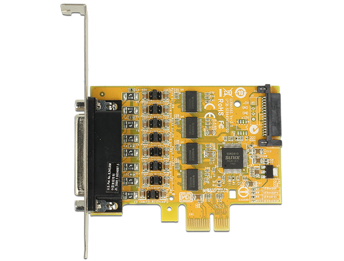 כרטיס PCIe x1 Serial RS-232 Low profile עם 4 יציאות DB9 Voltage supply צ'יפ SUN2410 - delock.israel