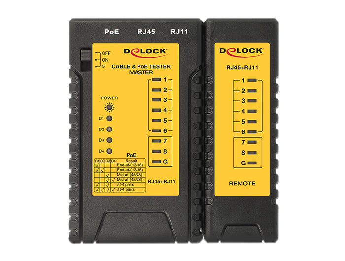 טסטר לבדיקת כבלים רשת PoE / RJ12 / RJ45 - delock.israel