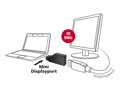 מתאם תצוגה תקע מיני DisplayPort 4K לשקע DisplayPort מכופף 90° - delock.israel