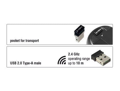 עכבר מיני אופטי אלחוטי USB-A 2.4 GHz עם 3 לחצנים - delock.israel