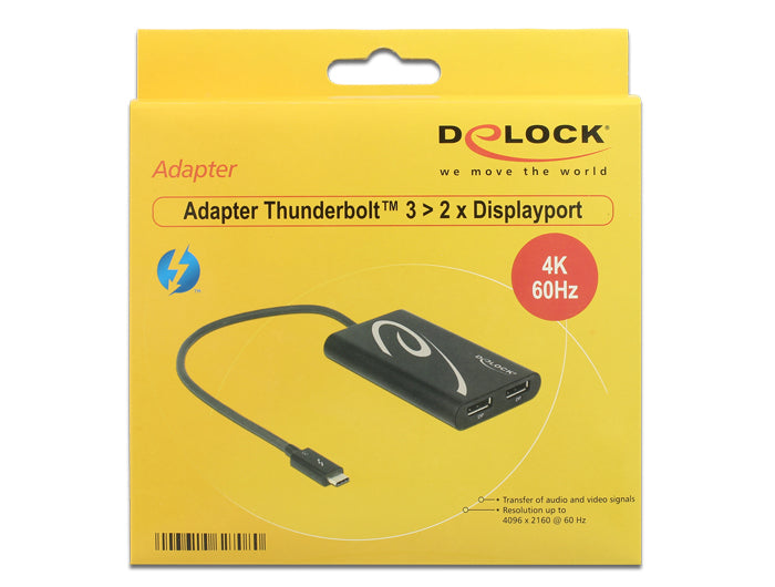 מתאם Thunderbolt™ 3 זכר ל- 2 יציאות DisplayPort 4K 60 Hz נקבה - delock.israel