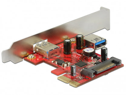 כרטיס PCIe x1 USB 3.0 5Gbps Low profile עם יציאת USB-A חיצונית + 1 פנימית צ'יפ Renesas - delock.israel