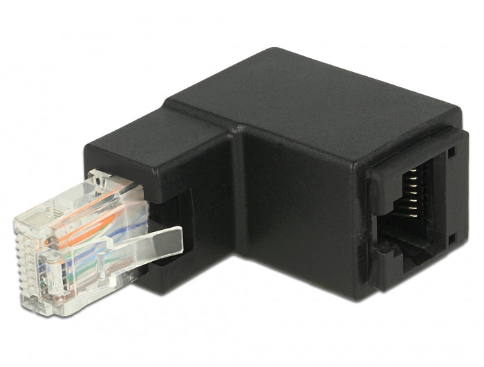 מתאם RJ45 Cat.6 UTP זכר לשקע רשת RJ45 בזווית 90° למעלה