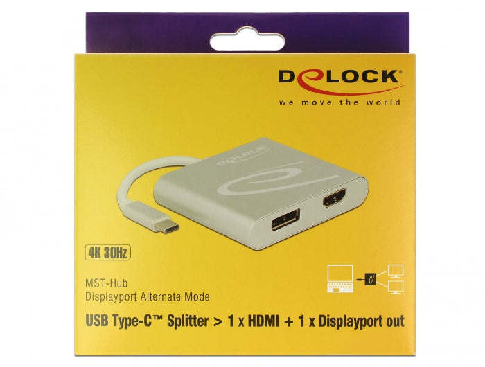ספליטר USB-C 4K ל- 2 מסכים HDMI + DisplayPort MST - delock.israel