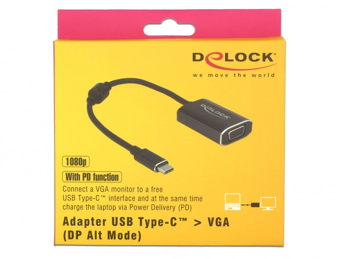 מתאם תצוגה תקע USB-C לשקע VGA תומך PD 60 W - delock.israel