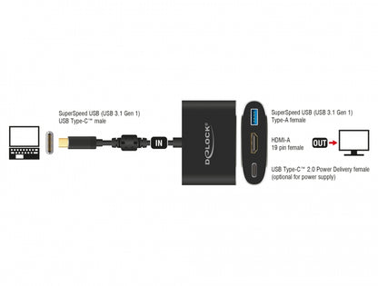 מתאם תצוגה USB-C לחיבור מסך HDMI 4K עם 2 יציאות USB 3.1 Gen 1 תומך PD - delock.israel