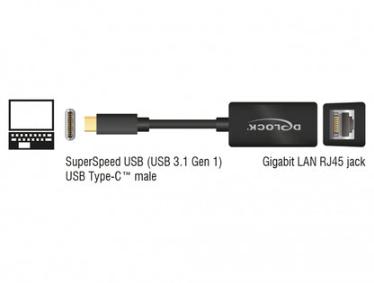 מתאם רשת USB-C 3.2 לשקע RJ45 Gigabit 10/100/1000 - delock.israel