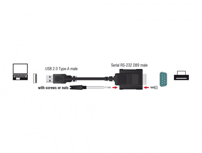 ממיר USB לתקע DB9 Serial RS-232 עם הגנת ESD צ'יפ FTDI אורך 45 ס"מ - delock.israel