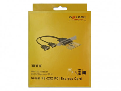כרטיס PCIe x1 Serial RS-232 High Speed 921K ESD protection Low profile עם 2 יציאות DB9 צ'יפ Sunix - delock.israel
