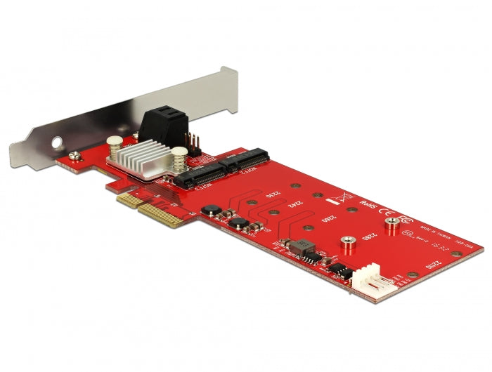 כרטיס PCI-E x4 עבור 2 כוננים M.2 SATA משולב עם שתי יציאות SATA תומך RAID - delock.israel
