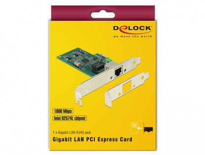 כרטיס רשת קווי PCIe x1 Gigabit Low profile עם יציאת RJ45 צ'יפ אינטל i82574 - delock.israel