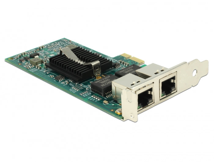 כרטיס רשת קווי PCIe x1 Gigabit Low profile עם 2 יציאות RJ45 צ'יפ אינטל i82576 - delock.israel