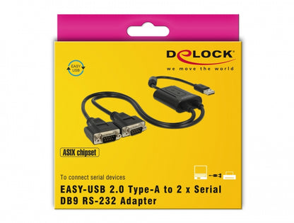 ממיר USB עם 2 יציאות DB9 Serial RS-232 זכר צ'יפ ASIX אורך 60 ס"מ - delock.israel