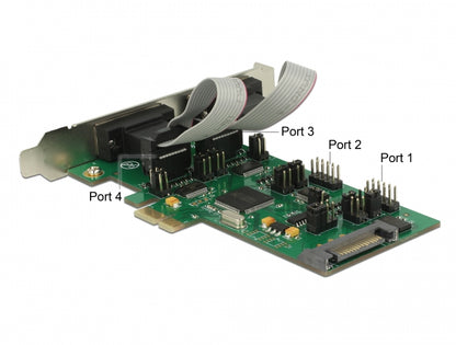 כרטיס PCIe x1 Serial TTL 3.3 V / RS-232 Low profile עם 4 יציאות DB9 צ'יפ WCH - delock.israel