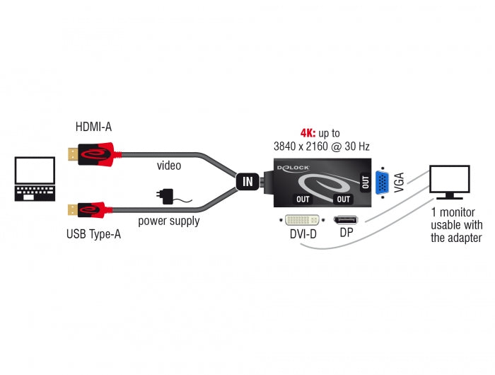 מתאם תצוגה HDMI לחיבור מסך DVI / VGA / DisplayPort 4K - delock.israel
