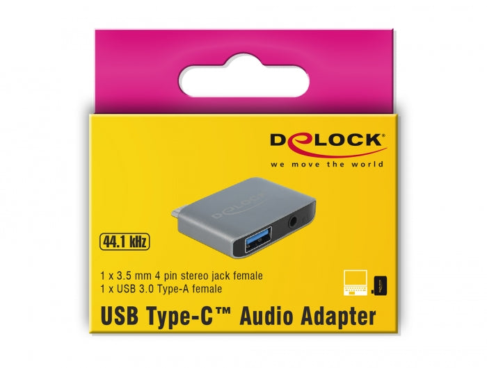 מתאם שמע תקע USB-C לשקים pl 3.5 + USB 3.0 סטריאו 4 מגעים - delock.israel