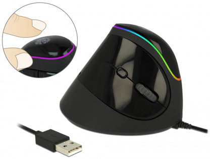 עכבר אנכי ארגונומי USB RGB עם 6 לחצנים - delock.israel