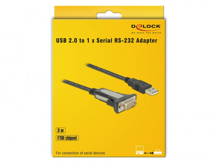 ממיר USB לתקע DB9 Serial RS-232 צ'יפ FTDI אורך 3 מטר - delock.israel