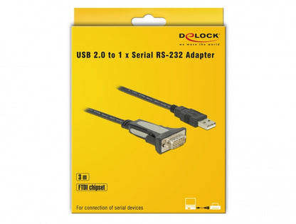ממיר USB לתקע DB9 Serial RS-232 צ'יפ FTDI אורך 3 מטר - delock.israel