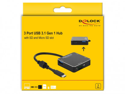 מפצל USB-C 3.1 Gen 1 5Gbps עם 3 פורט USB-A/C וקורא כרטיסים - delock.israel