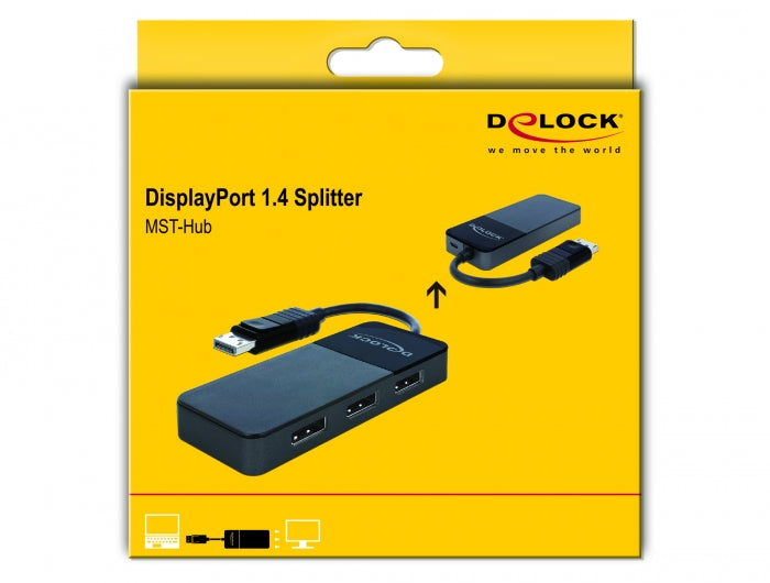 ספליטר DisplayPort 1.4 4K HDR ל- 3 מסכים בו זמנית - delock.israel