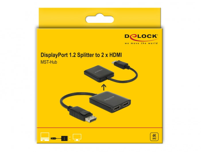 ספליטר DisplayPort 1.2 4K MST ל- 2 מסכים HDMI בו זמנית - delock.israel
