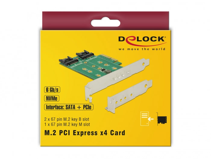 כרטיס PCI-E x4 Low Profile עבור 3 כוננים M.2 NVMe / M.2 SATA - delock.israel