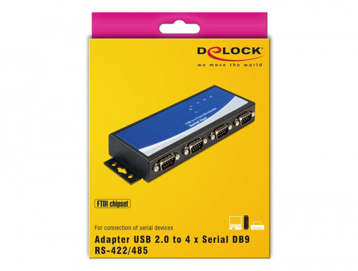 ממיר USB 2.0 עם 4 יציאות DB9 Serial RS-422/485 זכר צ'יפ FTDI - delock.israel