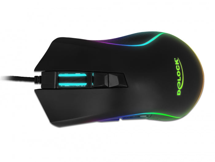 עכבר גיימינג ארגונומי USB RGB עם 7 לחצנים תומך עד 10000dpi - delock.israel