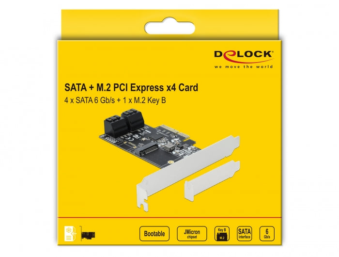 כרטיס PCI-E x4 עבור כונן דיסק M.2 SATA משולב עם 4 יציאות SATA - delock.israel
