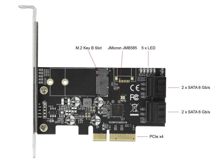 כרטיס PCI-E x4 עבור כונן דיסק M.2 SATA משולב עם 4 יציאות SATA - delock.israel