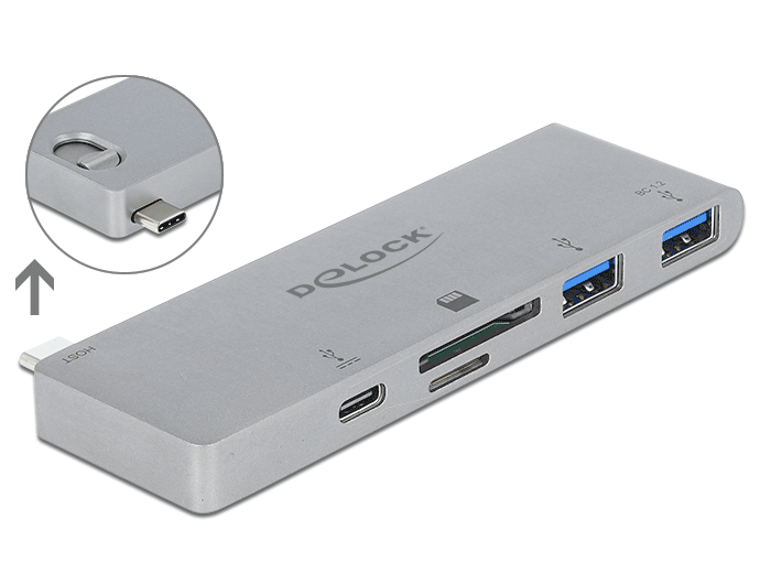 מפצל USB-C 3.2 5Gbps PD 100Watt עבור MacBook עם 2 פורט USB-A וקורא כרטיסים - delock.israel