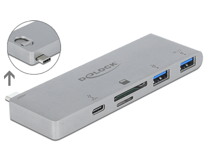 מפצל USB-C 3.2 5Gbps PD 100Watt עבור MacBook עם 2 פורט USB-A וקורא כרטיסים - delock.israel
