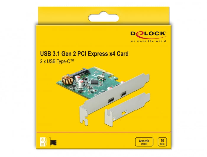 כרטיס PCIe x4 USB 3.1 Gen 2 10Gbps Low Profile עם 2 יציאות USB-C צ'יפ Asmedia - delock.israel